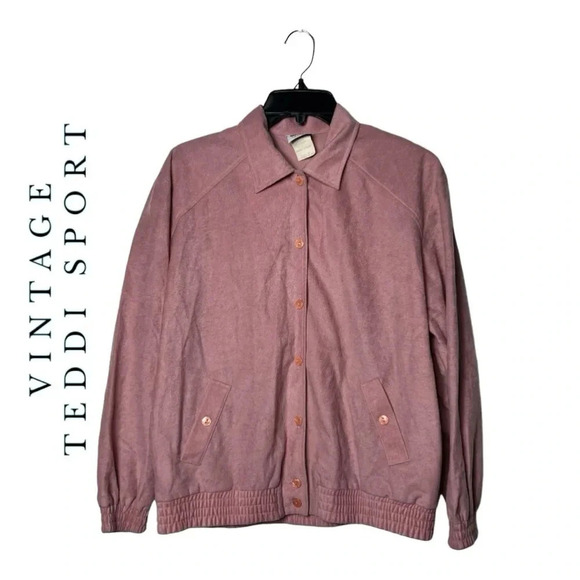 1605. VINTAGE TEDDI SPORT JACKET 100% POLYESTER SIZE PETITE MEDIUM PINK IN COLOR - Picture 1 of 9